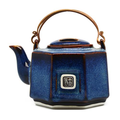 Octagonal tea pot with bronze handles - 8094