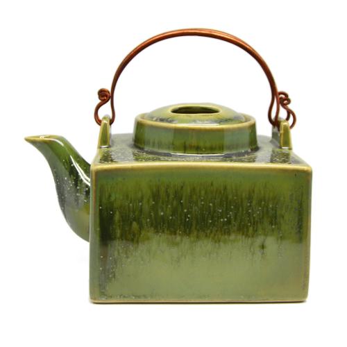 Squared tea pot with bronze handles - 0014